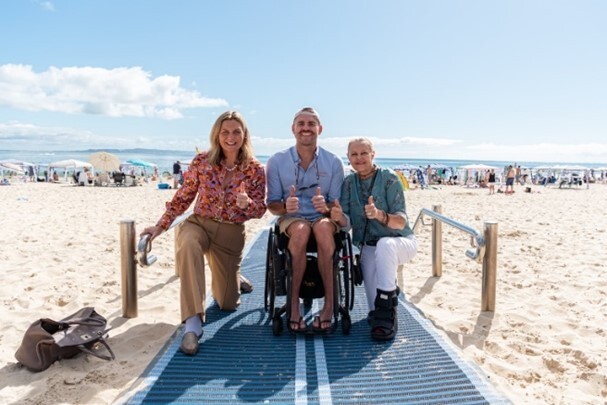 Launch of beach matting to provide accessible beach services in Noosa, Queensland (photo provided by Accessible Beaches Australia)